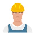 Builder. Vector color icon isolated on white background. A man in a blue overalls and a yellow hard hat. Royalty Free Stock Photo